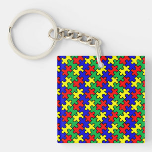 Jigsaw Puzzle Seamless Pattern Key Ring