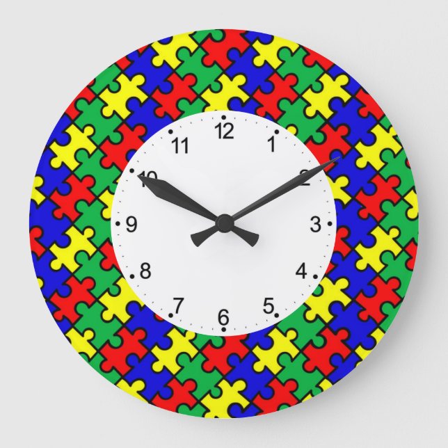 Jigsaw Puzzle Seamless Pattern Large Clock (Front)