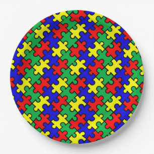 Jigsaw Puzzle Seamless Pattern Paper Plate