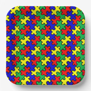Jigsaw Puzzle Seamless Pattern Paper Plate