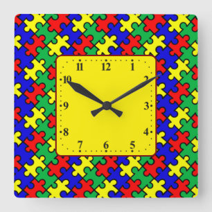Jigsaw Puzzle Seamless Pattern Square Wall Clock