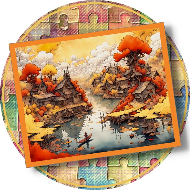JIGSAW PUZZLE - Small Village on a Creek in Fall (Creator Uploaded)