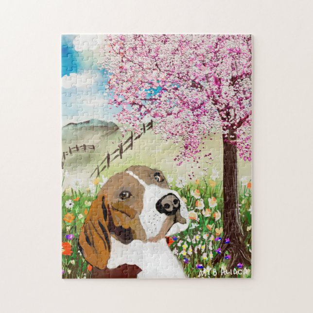 Jigsaw Puzzle Spring 2020 Blossoms and Beagle (Vertical)