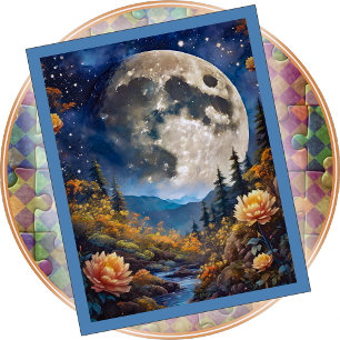 JIGSAW PUZZLE - The Moon Over Mountains & Creek