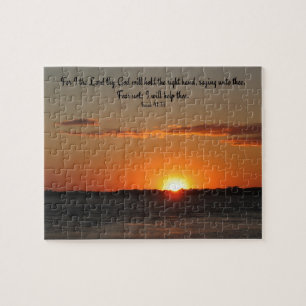 Jigsaw Puzzle With Sunset Photo & Bible Quote