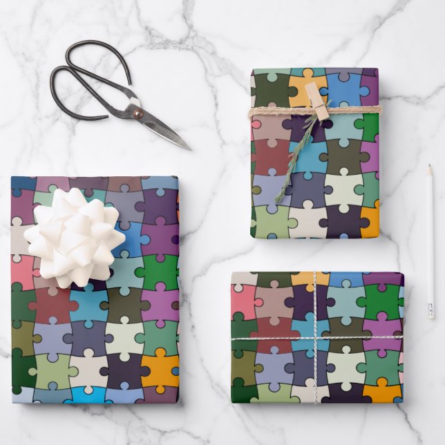 Jigsaw Wrapping Paper Flat Sheet Set of 3 (Front)