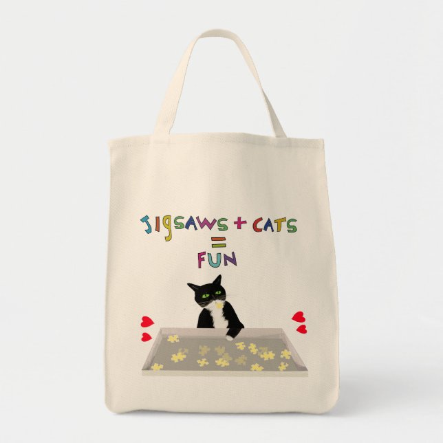 Jigsaws and Cats equal fun Tote Bag (Front)