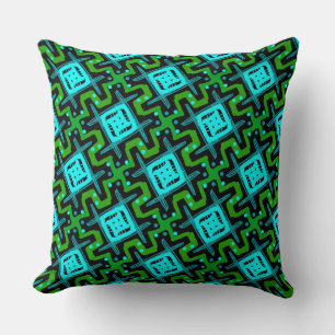 Jimette Square Cushion Design blue green on black.
