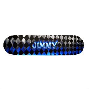 Jimmy skateboard blue fire and flames design