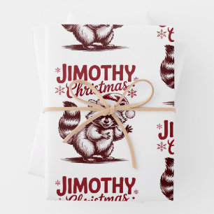Jimothy Christmas Racoon Santa Hat Holiday Xmas Wrapping Paper Sheet