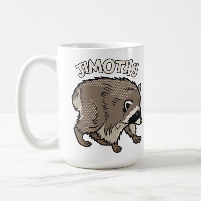 Jimothy Racoon Comic Style Animal Coffee Mug (Left)