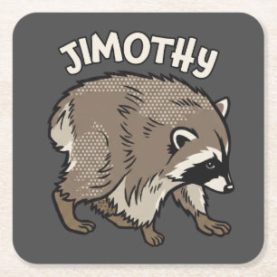 Jimothy Racoon Comic Style Animal Square Paper Coaster