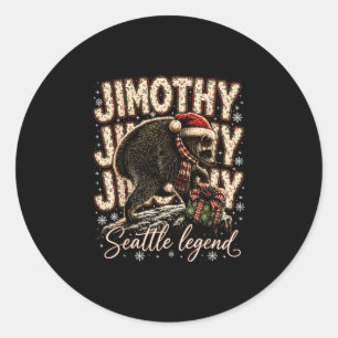 Jimothy seattle legend racoon christmas santa hat classic round sticker