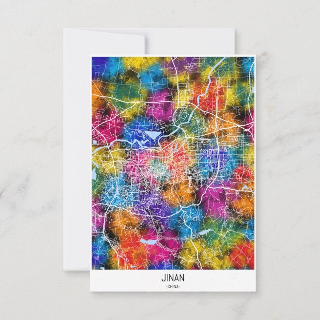 Jinan China City Map Thank You Card (Front)