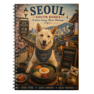 Jindo Dog in Seoul Vintage Travel Art Notebook