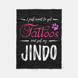 Jindo Dog Lover Tattoo Funny Dog Mum Gift Idea Fleece Blanket