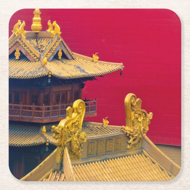Jing'an Temple, Shanghai, China Square Paper Coaster (Front)