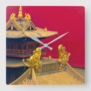 Jing'an Temple, Shanghai, China Square Wall Clock