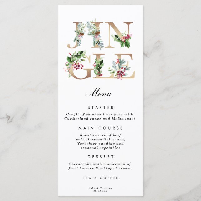 jingl christmas holiday wedding menu cards (Front)