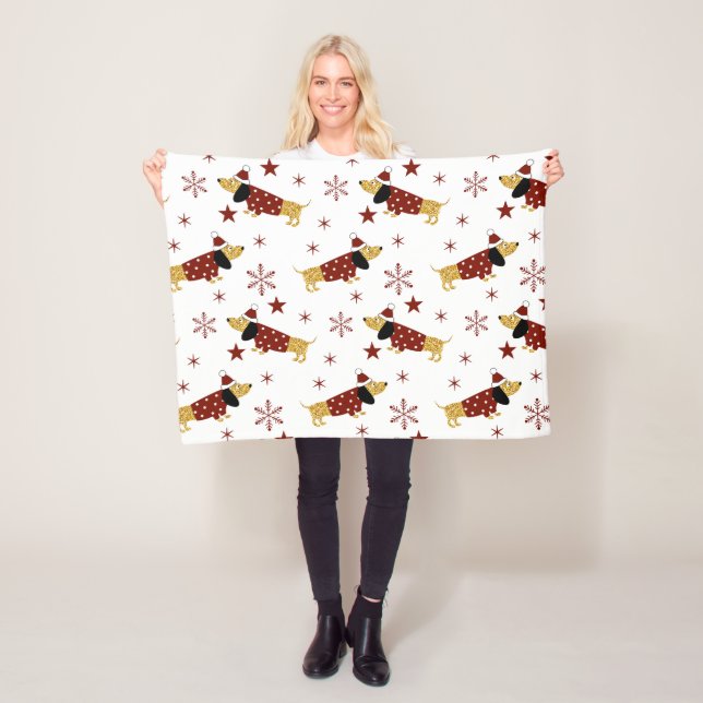 Jingle All the Dachshund Way Fleece Blanket (In Situ)