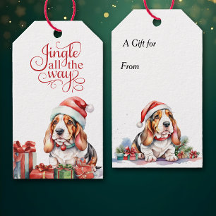 Jingle All the Way Basset Hound Dog Christmas Gift Tags