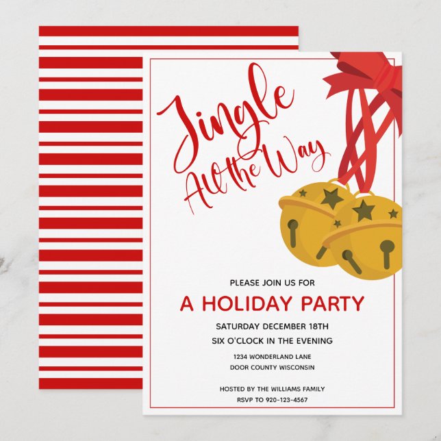 Jingle All The Way Bells Holiday Party Invitation (Front/Back)