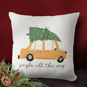 Jingle All The Way Car and Christmas Tree Holiday Cushion