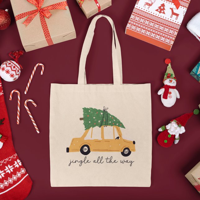 Jingle All The Way Car and Christmas Tree Holiday Tote Bag (Creator Uploaded)