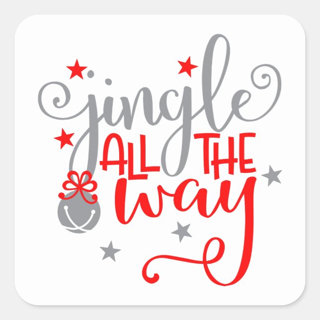 Jingle All The Way Christmas Bells Stars Square Sticker (Front)