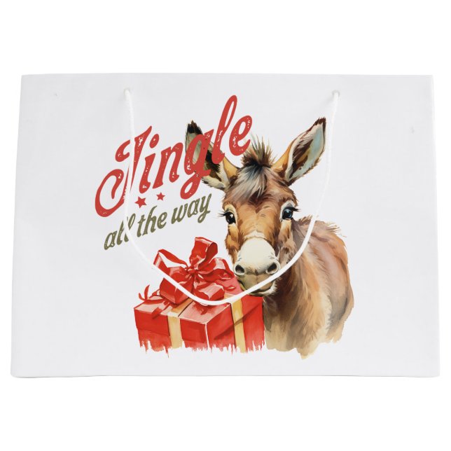 Jingle All the Way Christmas Farm Donkey Large Gift Bag (Front)
