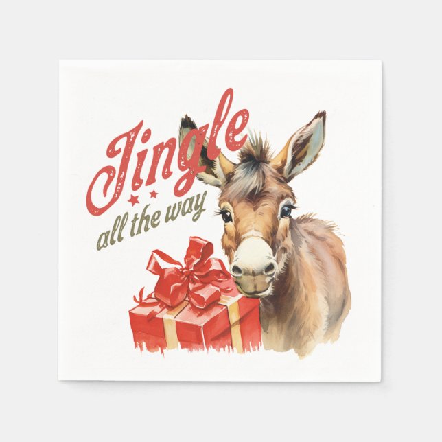 Jingle All the Way Christmas Farm Donkey Napkin (Front)