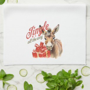 Jingle All the Way Christmas Farm Donkey Tea Towel