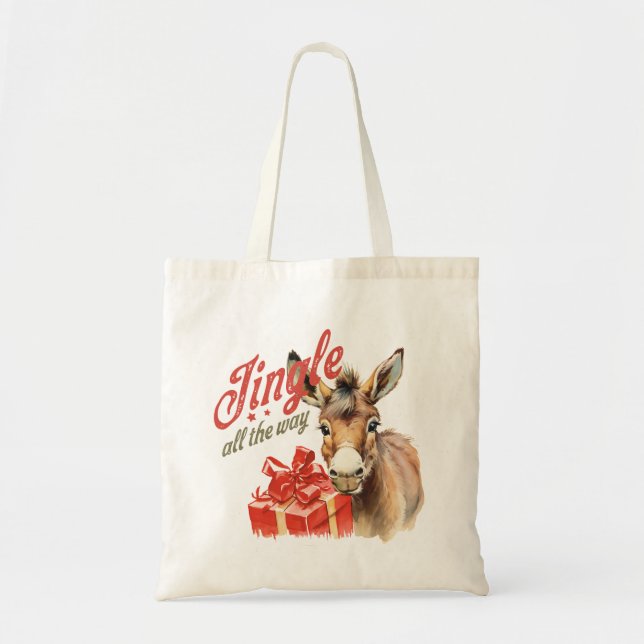 Jingle All the Way Christmas Farm Donkey Tote Bag (Front)