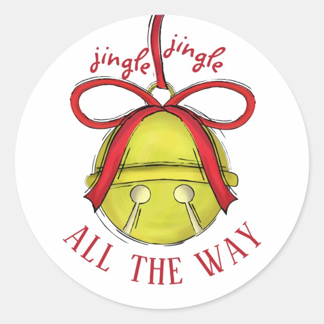Jingle all the way Cute Whimsical Bell Holiday Classic Round Sticker (Front)