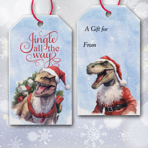 Jingle All the Way Dinosaur Santa Claus Gift Tags