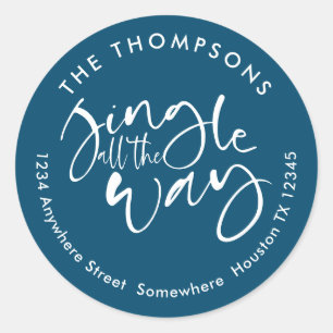 Jingle All The Way Name Address White Turquoise Classic Round Sticker