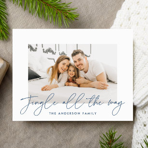 Jingle All The Way Navy Script Photo Holiday Postcard