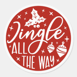 Jingle all the Way Red Holiday Christmas Classic Round Sticker