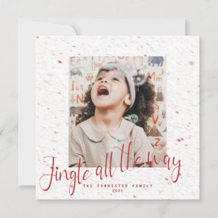 Jingle All The Way Red Snowflake 2 Photo Holiday  Card