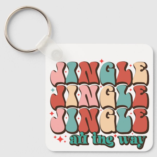 Jingle all the way Retro Groovy Christmas Holidays Key Ring (Front)
