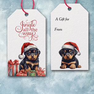 Jingle All the Way Rottweiler Puppy Christmas Gift Tags