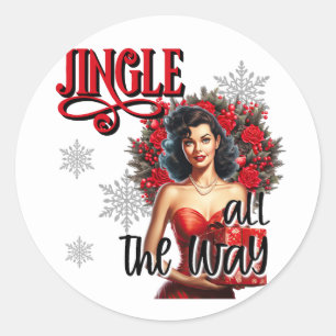 Jingle all the Way Vintage Pinup Classic Round Sticker