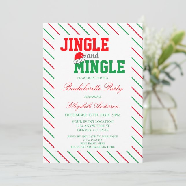 Jingle and Mingle Christmas Bachelorette Party Invitation (Standing Front)