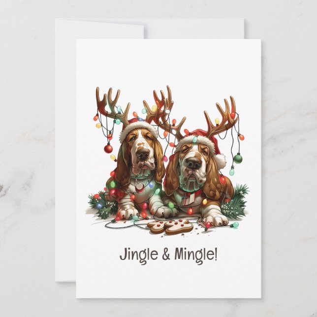 Jingle And Mingle Christmas Basset Hound Dogs Invitation (Front)