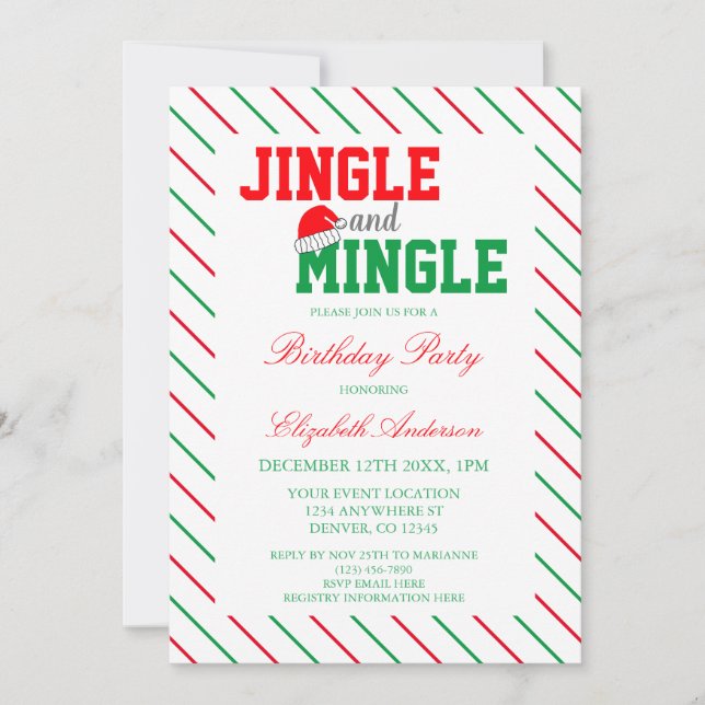 Jingle and Mingle Christmas Birthday Invitation (Front)