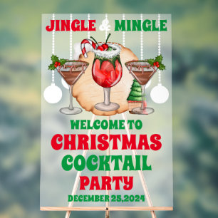 Jingle and Mingle Christmas Cocktail Party Frosted Acrylic Sign