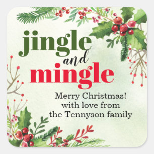 Jingle and Mingle Christmas Holiday Square Sticker