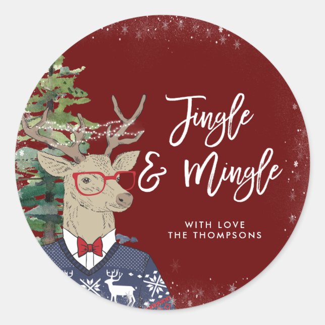 jingle and mingle christmas jumper deer classic round sticker (Front)