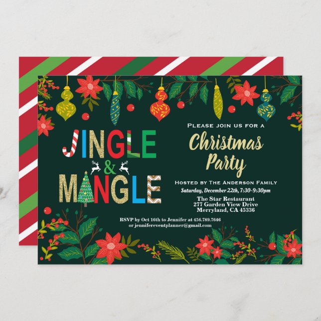 Jingle and Mingle Christmas Party black and gold Invitation (Front/Back)
