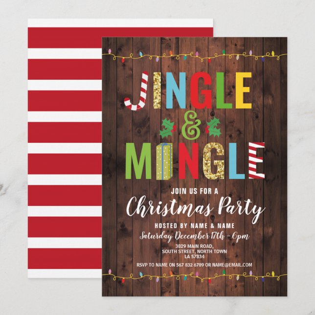 Jingle and Mingle Christmas Party Holidays Wood Invitation (Front/Back)